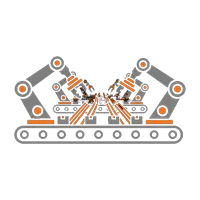 “Graphic showing volume manufacturing of wire harness assemblies with multiple units on production fixtures, representing high‑capacity cable assembly production.